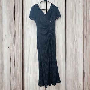 Oleg Cassini Blue Flutter Sleeve Wrap Gown